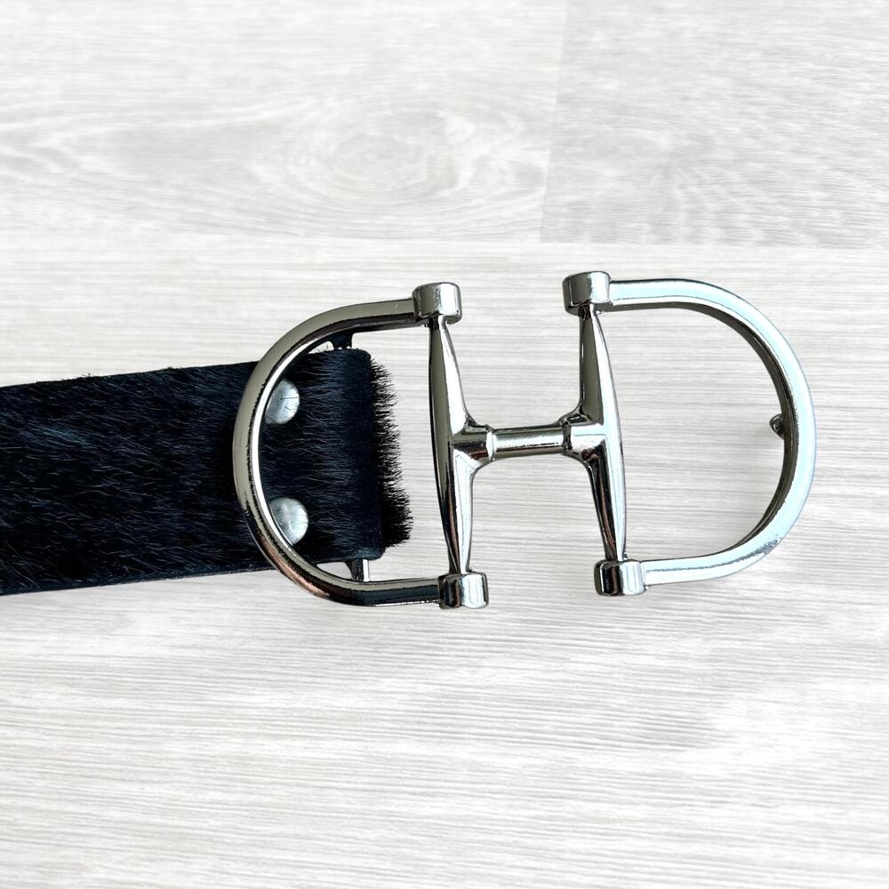 Brave Leather Kasi Hair-On Belt 32 Black Calf Hair Silver Equestrian Buckle EUC - Picture 8 of 13